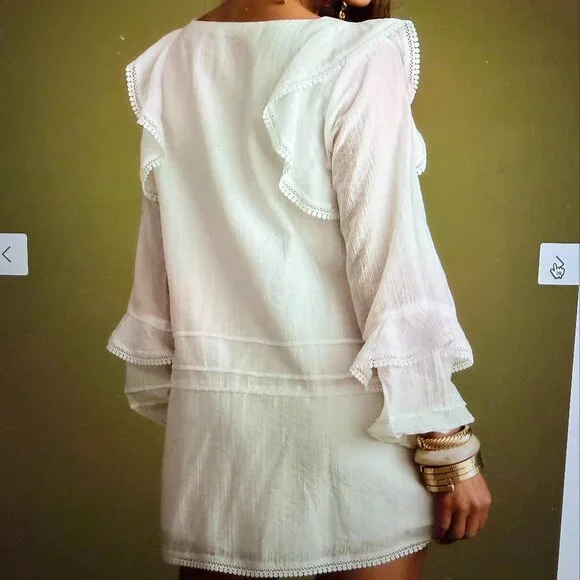 12th Tribe ~ Bound White Long Sleeve Micro Tunic Dress ~ NWT - Picture 4 of 9